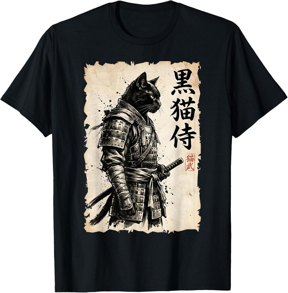 Funny Samurai Cat Warrior Anime Japanese Art Kawaii Graphic Tees unisex T-Shirt