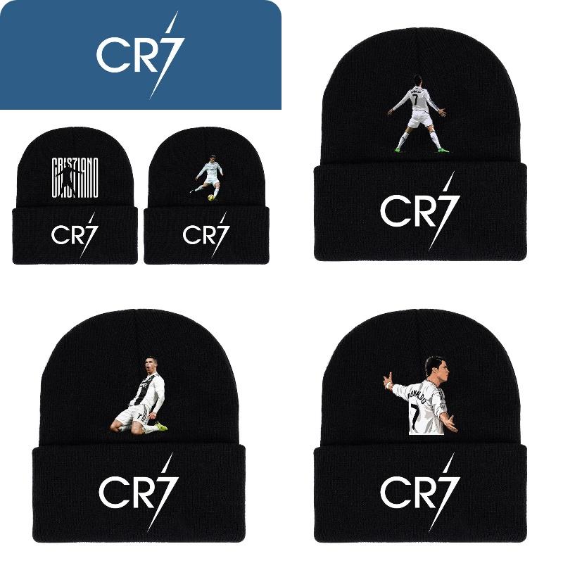 Вязаная черная шапка с принтом CR7, теплая и стильная зимняя шапка для мужчин и женщин