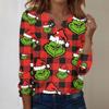 Women's Fashion Casual V-Neck Long Sleeve Decorative Button Christmas Print Top
