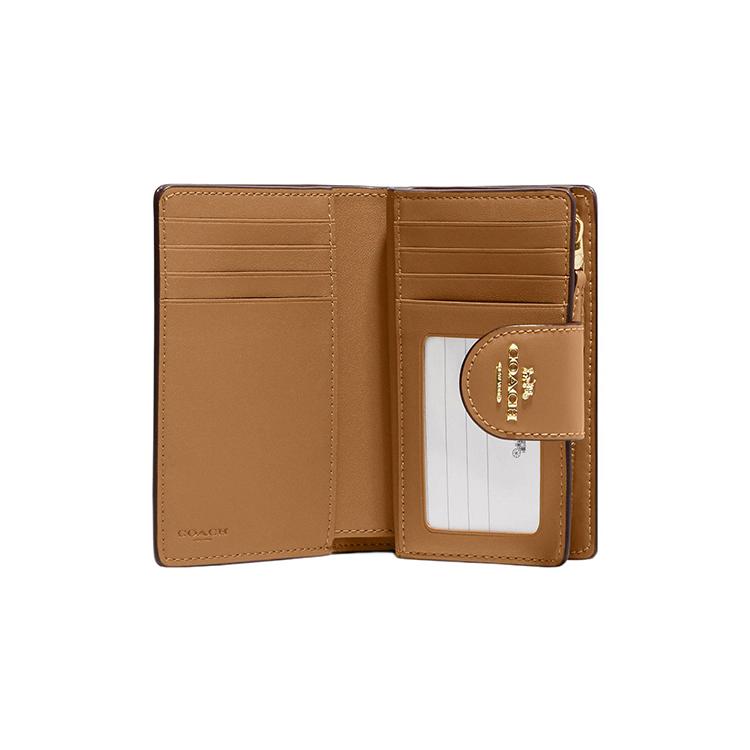 New COACH Corner Zip Coated Canvas With Leather Coin Purse Wallet Women's Khaki C0082-IMNLJ