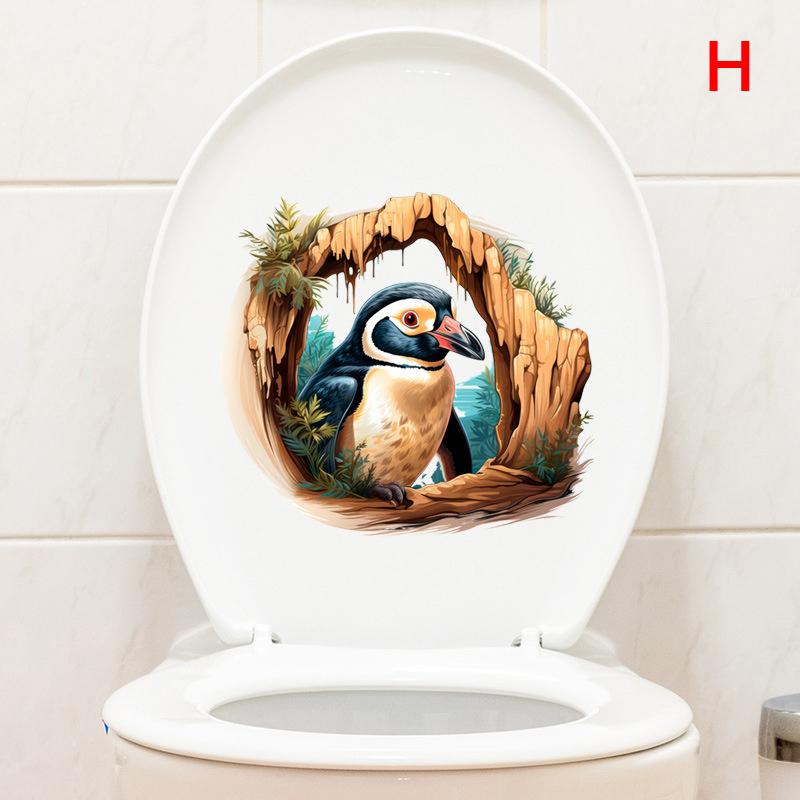Интересные наклейки для унитаза с животными, самоклеящиеся водостойкие наклейки на крышку унитаза с совой, медведем и кроликом для ванной комнаты, декор для туалета
