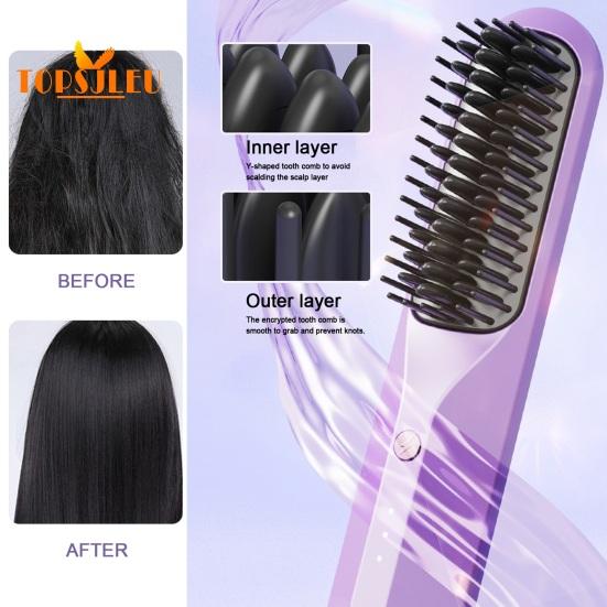 Портативная расческа для волос с подогревом, 3 регулируемых температуры, быстрый нагрев, беспроводная расческа для выпрямления волос, не повреждающая щетка для ухода за волосами, парикмахерский инструмент