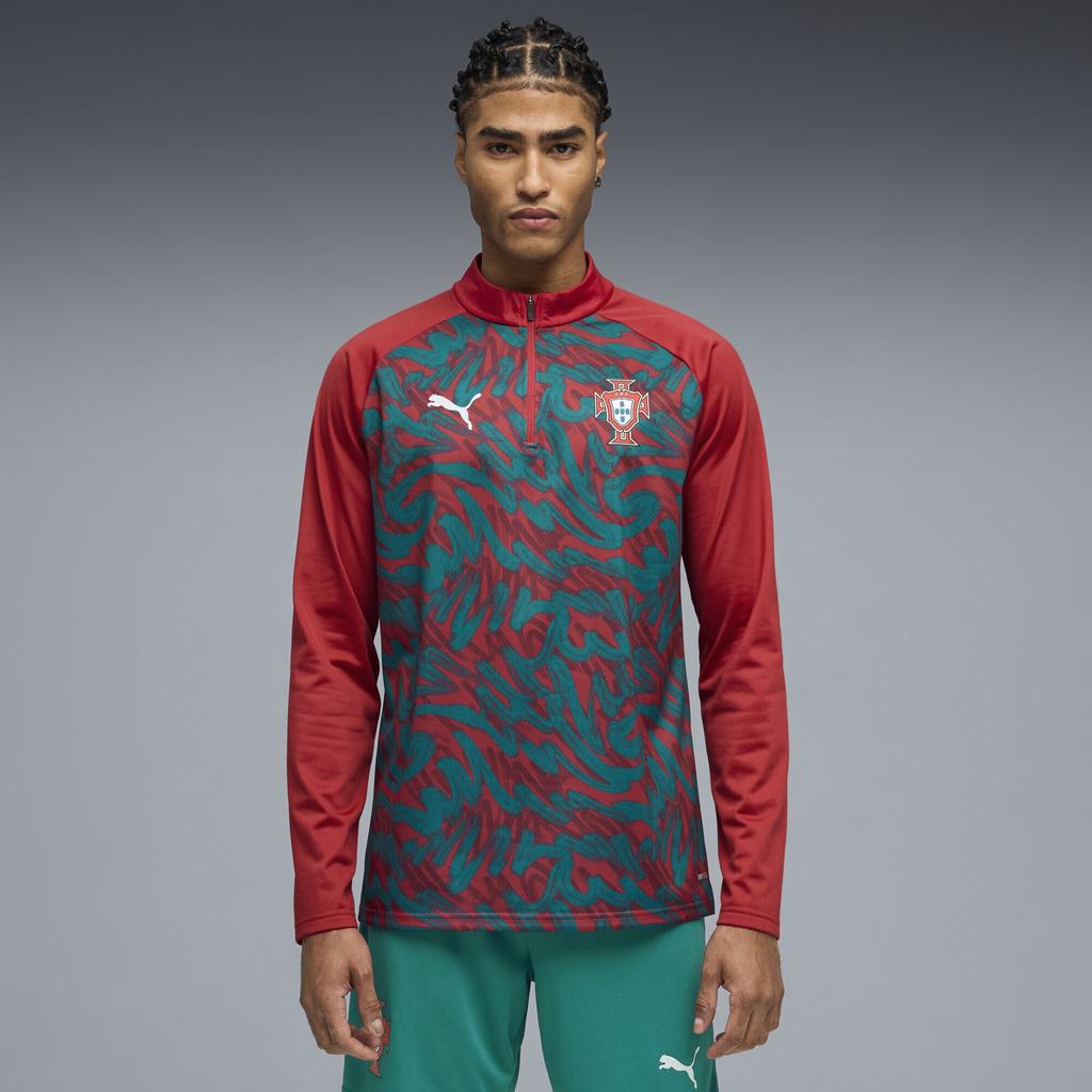 Puma Мужская футболка с длинным рукавом, влагоотводящая, облегающего кроя, с цветовыми блоками, быстросохнущая, для национальной сборной Португалии, топ 784790-37