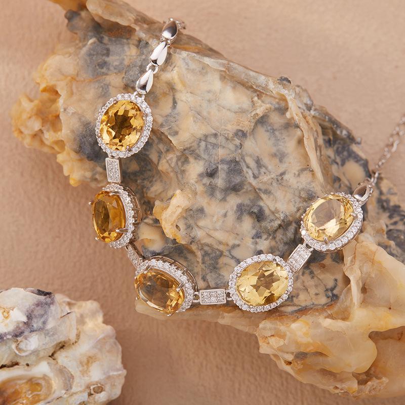 S925 Стерлинговое Серебро Цветное Сокровище Ювелирные Изделия Натуральный Цитрин Аметист Топаз Браслет Женский
