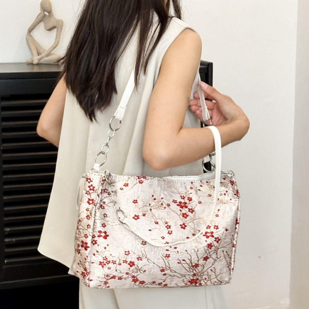Aesthetic Floral Shoulder Bag Casual Women Handbag Fashionable Embroidered Tote Bag Girls