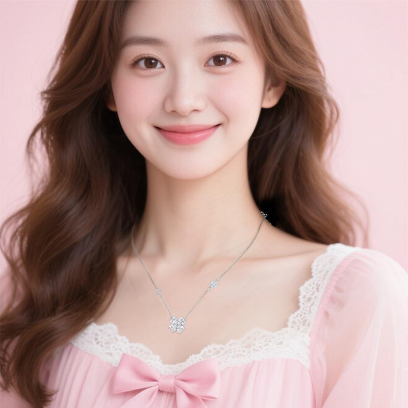 Barbie necklace [New Year Limited Edition & Lucky Words] Four-leaf clover clavicle chain, sweet temperament love splicing pendant BBXNXL-00021