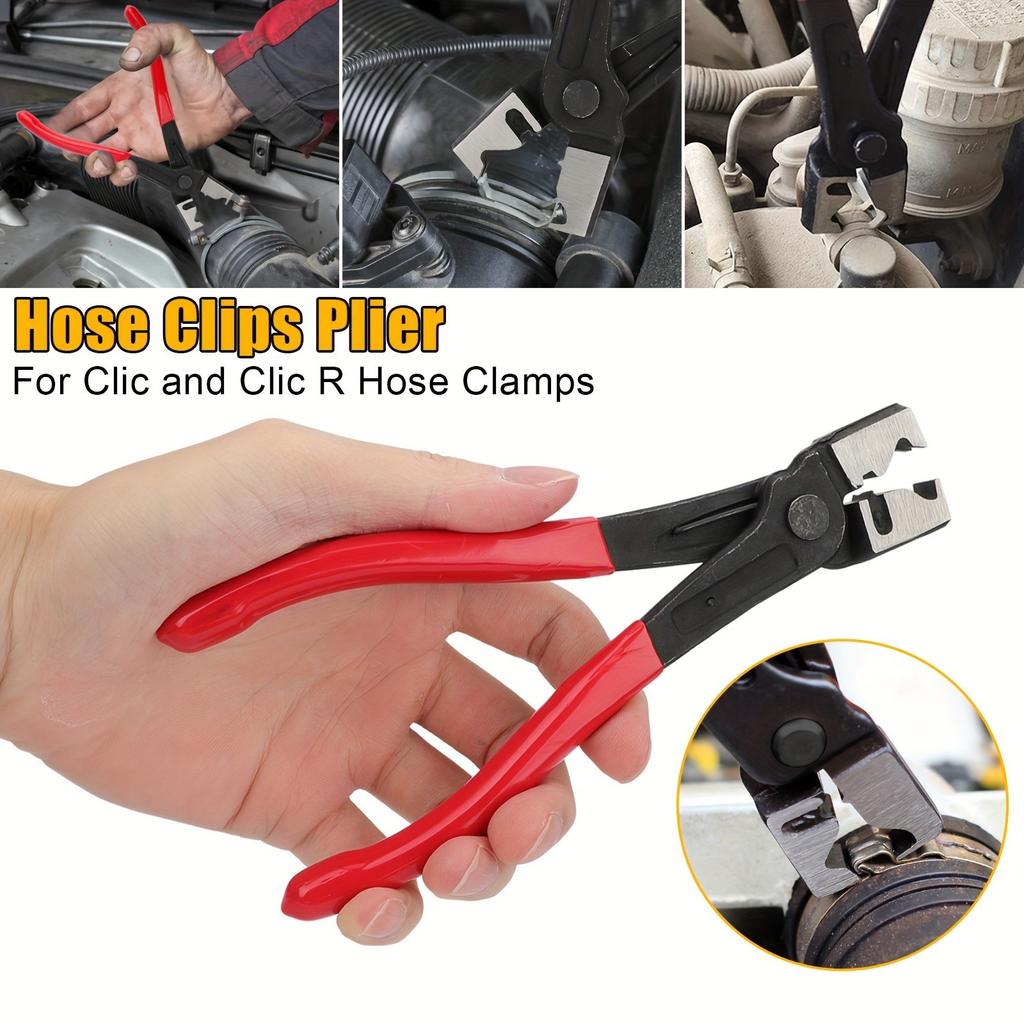 Hose Clamp Pliers, Heavy Duty Auto Clip Removal Tool for Car AC Repair & Motorcycle, R Type Handheld with Vise Pipe Clamp Kit