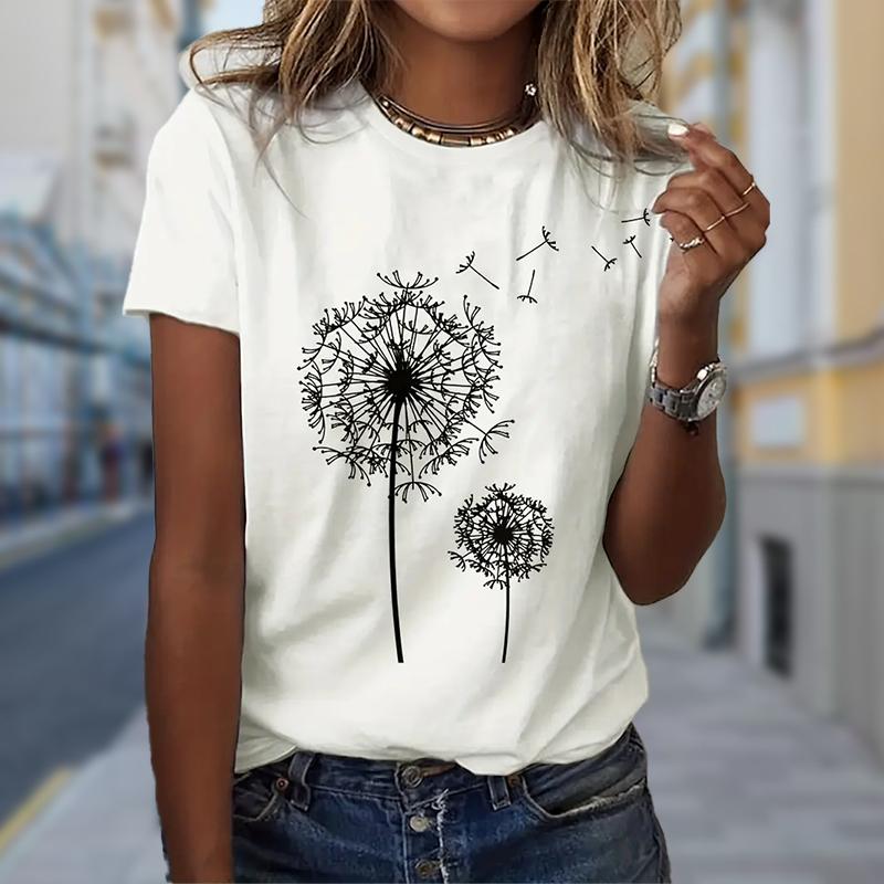 Женская летняя футболка с принтом одуванчика, футболки с коротким рукавом, повседневные топы с принтом