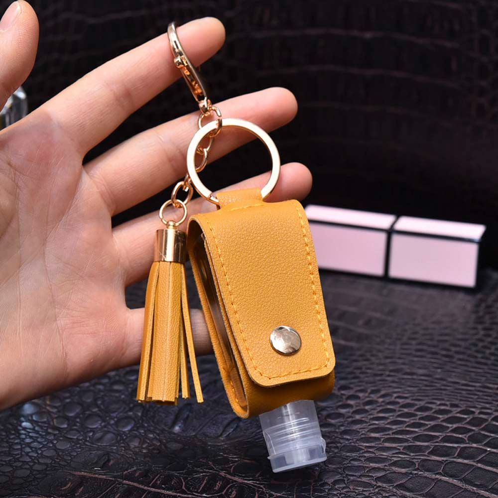 Keyring Plastic With Tassels Keychain Holder Hand Sanitizer Holder Empty Bottle PU leather Cover