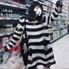 New Goth Punk Gothic Sweater Oversized Pullovers Women Striped Cool Hollow Out Hole Broken Jumper Harajuku Aesthetics Sweater