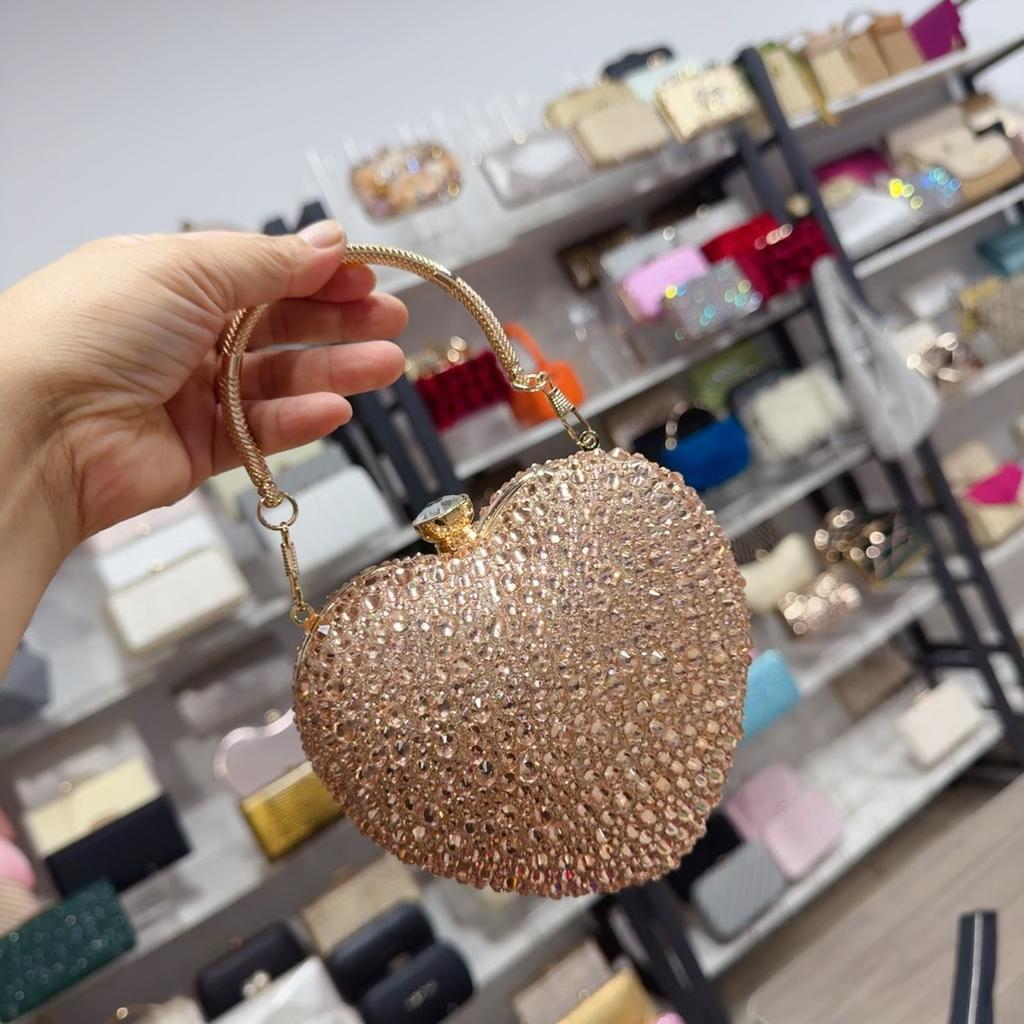 Luxury Diamond Heart Shape Clutch Evening Bag Shiny Crystal Handbag Wedding Dress Party Top-Handle Shoulder Bag Rhinestone