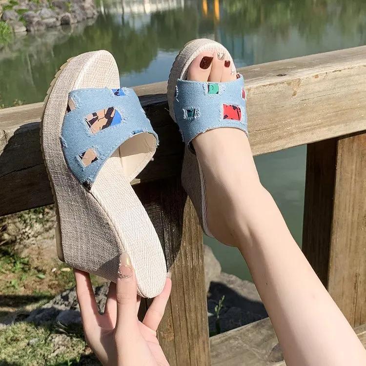 Fashion Rubber Wedge Heel Women's Slippers High Heels Light Mouth Simple Metal Women's Shoes Summer Women's Heel Sandals