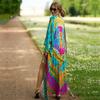 Casual Printed Long-sleeved Tie Kimono Dress Bathrobe Women's Summer Beachwear Swimsuit Cover-up Beach Vacation Sun Protection Clothing Q1451