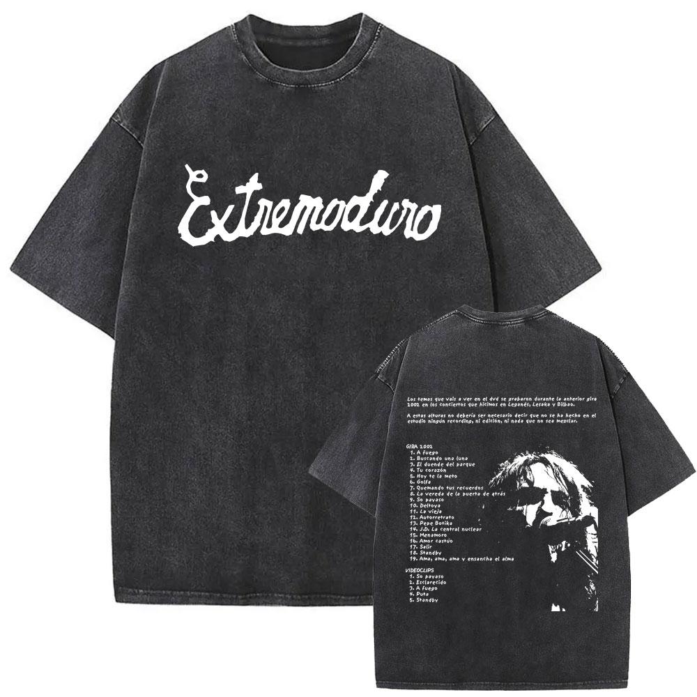 Rock Band EXTREMODURO Tour Vintage Washed Tshirt Men Fashion Hip Hop Street T Shirt Male Gothic Retro Oversized T Shirts