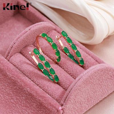 Комплект украшений Kinel с зеленым цирконом, винтажные длинные серьги и кольца цвета розового золота