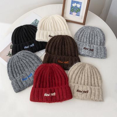 Унисекс Шапка-бини с вышивкой буквы Нью-Йорк для мужчин и женщин, теплая вязаная шапка для улицы, осень-зима