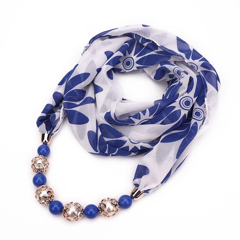 Floral Print Scarf Necklace with Beaded Chain – Elegant Women’s Fashion Jewelry & Versatile Infinity Scarf