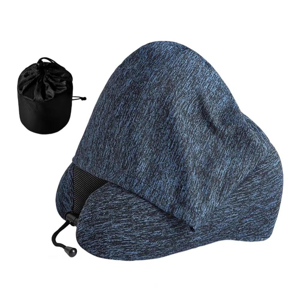 Removable Travel Neck Pillow Adjustable with Storage Bag Hooded Pillow Soft Support Washable Cover U-shaped Pillow with Cap