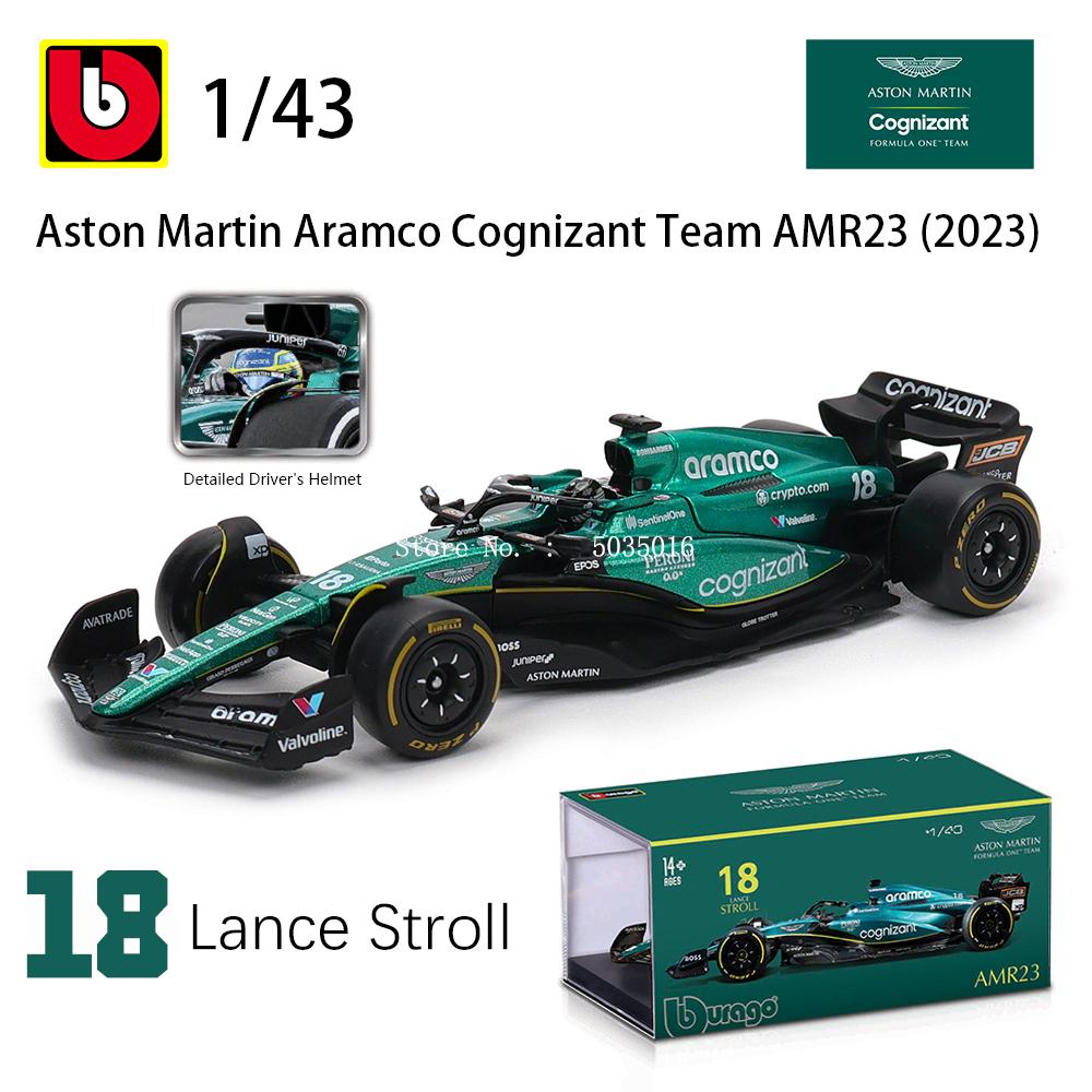 Ббураго 1:43 2023 F1 Aston Martin №14 Фернандо Алонсо №18 Лэнс Строллович Сплав Люксовая Литая Модель Автомобиля Серия Игрушек