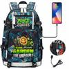 Plants vs USB Headphones Backpack for Teens Students Casual Travel Daypack Unisex Large Capacity Waterproof