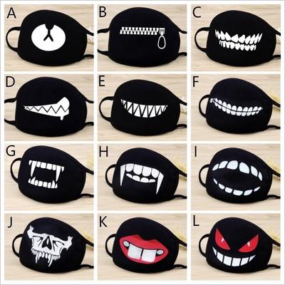 Модный мультяшный узор, однотонная черная хлопковая маска для лица, милая 3D-печать, половина лица, муфельная маска для лица