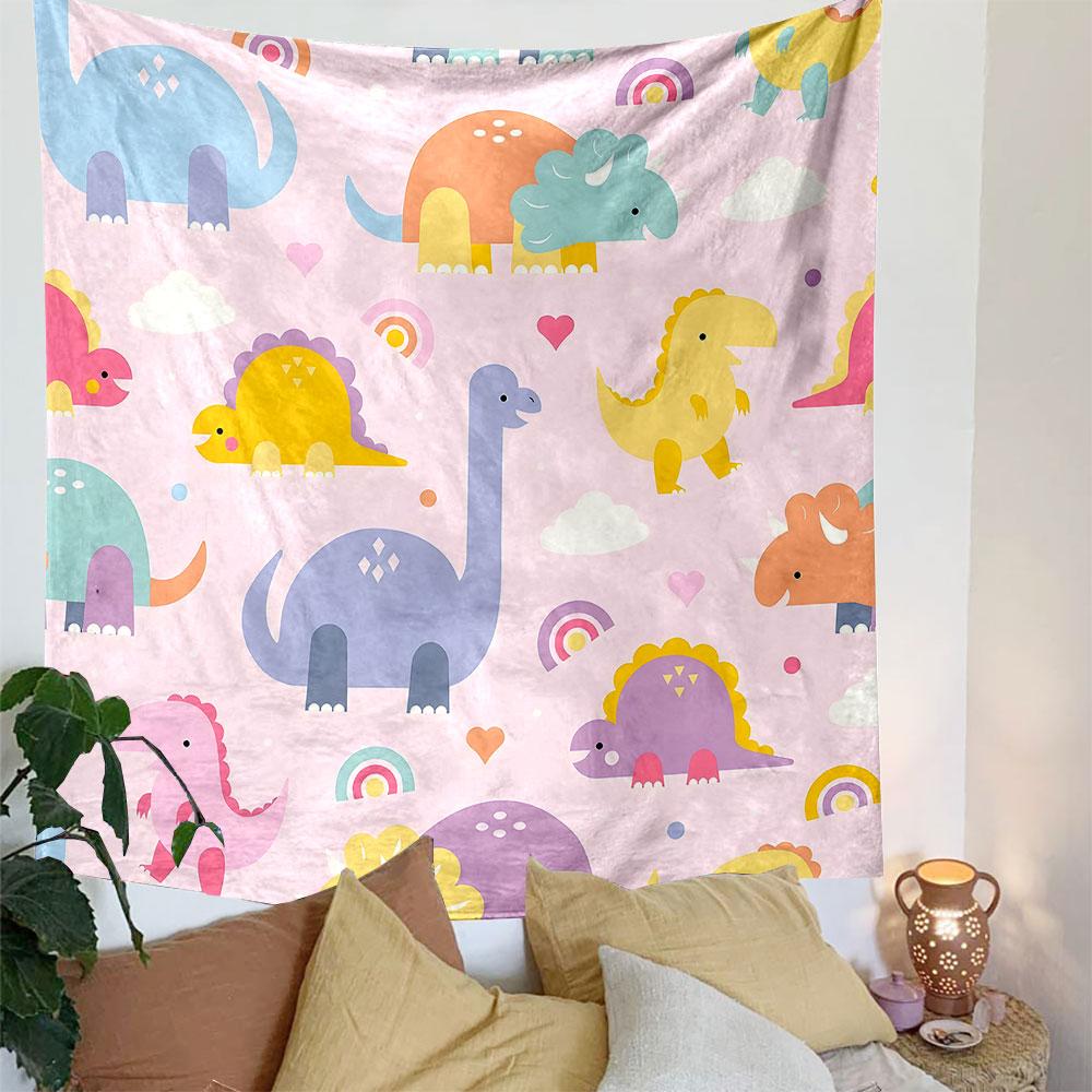 Cute Dinosaur Pattern with Pink Background Patterned Tapestry Decorative Wall Hanging, Home Bedroom Living Room Decor