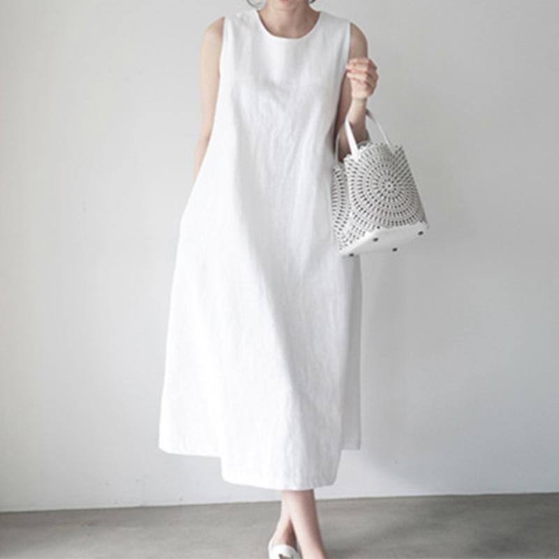 ZANZEA Женское повседневное повседневное однотонное платье без рукавов с круглым вырезом