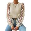 Mesh Small Flower Chiffon Shirt for Women In Spring Summer Round Neck for Slimming Pullover Long Sleeved Top