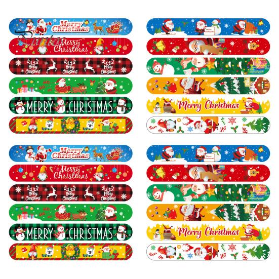 12/24/48 шт., рождественские браслеты с рисунком Санта-Клауса и оленей, круглые браслеты с хлопком для детей и взрослых