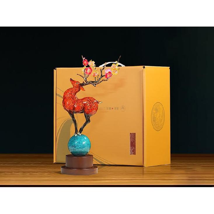Aris & Juno Exquisite Copper Deer of Fortune Feng Shui Statue - Authentic Oriental Symbol of Wealth & Longevity with Hand-Painted Details, Premium