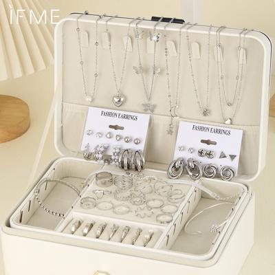 53 шт. комплект винтажных ювелирных изделий в стиле бохо для женщин, элегантные серебряные геометрические серьги с цирконием, ожерелье, браслет, повседневная одежда