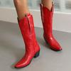 Женские кожаные сапоги до колена на высоком каблуке с толстым каблуком и острым носком, модные, сексуальные, зима 2024 года, индивидуальность, панк-стиль, ботинки Mujer