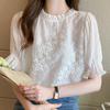 Summer Women Tops Short Sleeve White Lace Chiffon Shirt Fashion New 2022 Sweet O-Neck Blouse Women Clothing J147