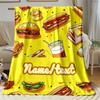 Custom name hamburger-themed flannel blanket, soft blanket, suitable for sofas, beds, birthdays, children, friends, gifts