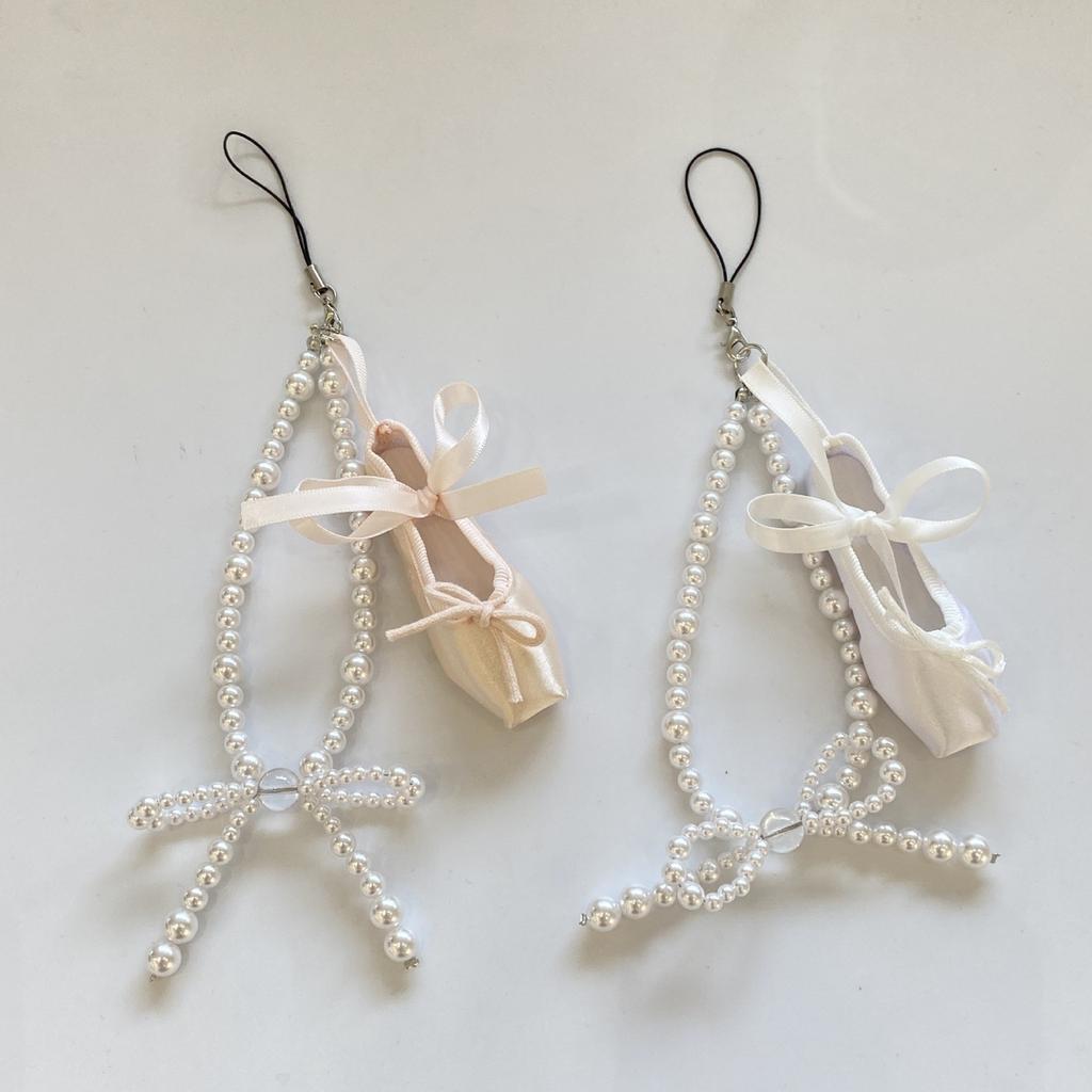 Sophisticated Pearl Beaded Phone Charm with Ballet Shoe Bag Decoration Multipurpose Fashion Ornament for Stylish Ladies