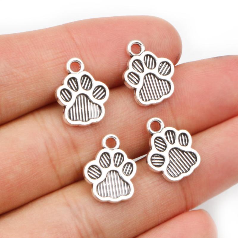 40pcs 15x11mm Antique Silver Plated Bronze Cat Or Dog Footprint Handmade Charms Pendant DIY Jewelry Making Accessories