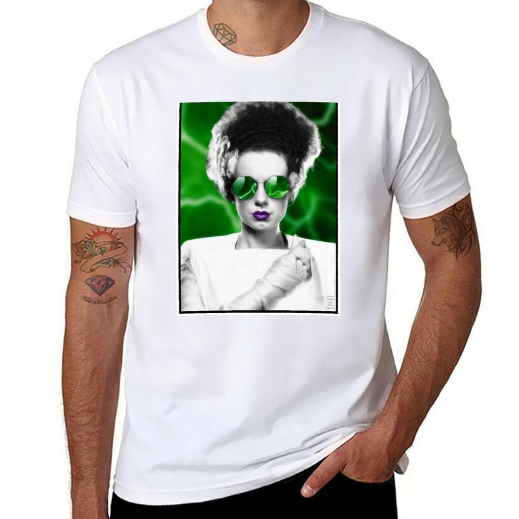 Green Lightning Bride Of Frankenstein With Sunglasses Tshirt Soft Cotton Print Tshirt