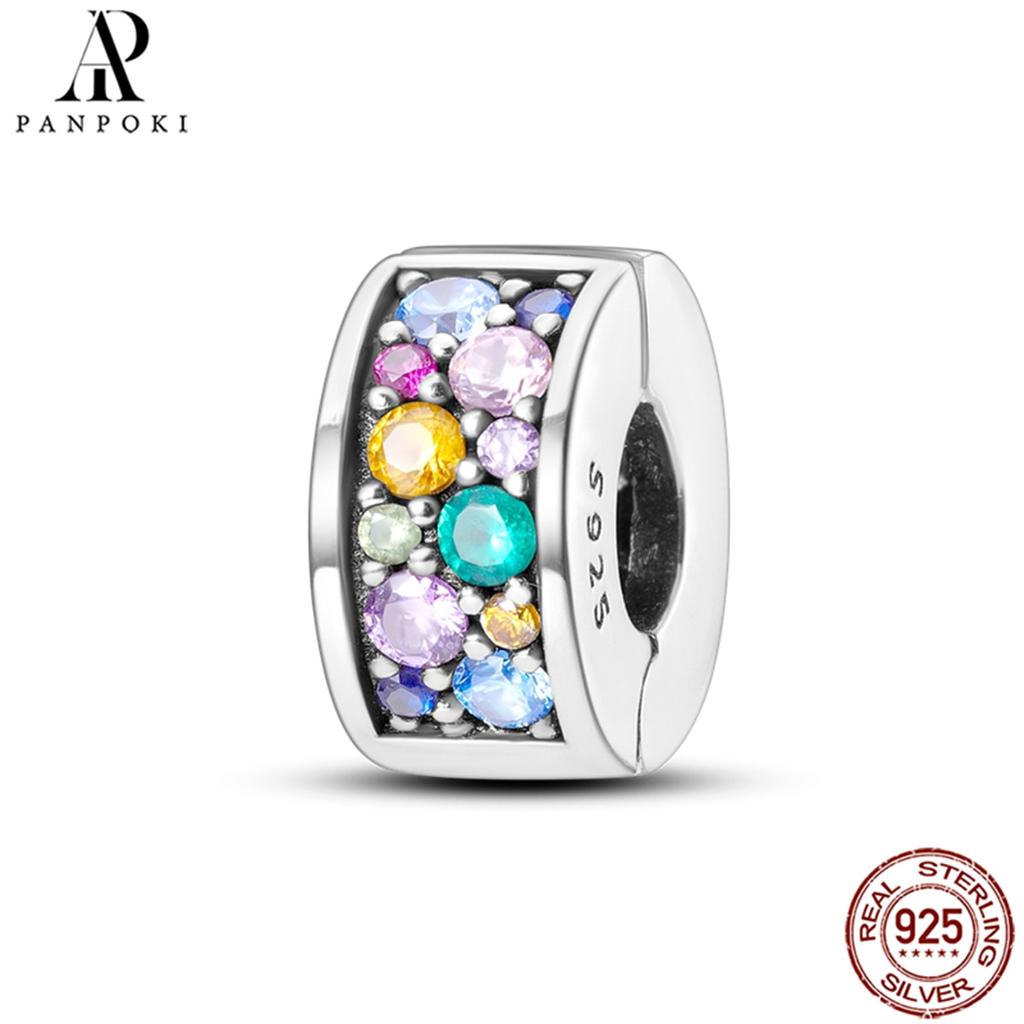 PANPOKI SS925 Sterling Silver Fixed Clip Stopper Beads Fit Bracelets Necklace NEW Luxury Women Gift DIY Jewelry Making