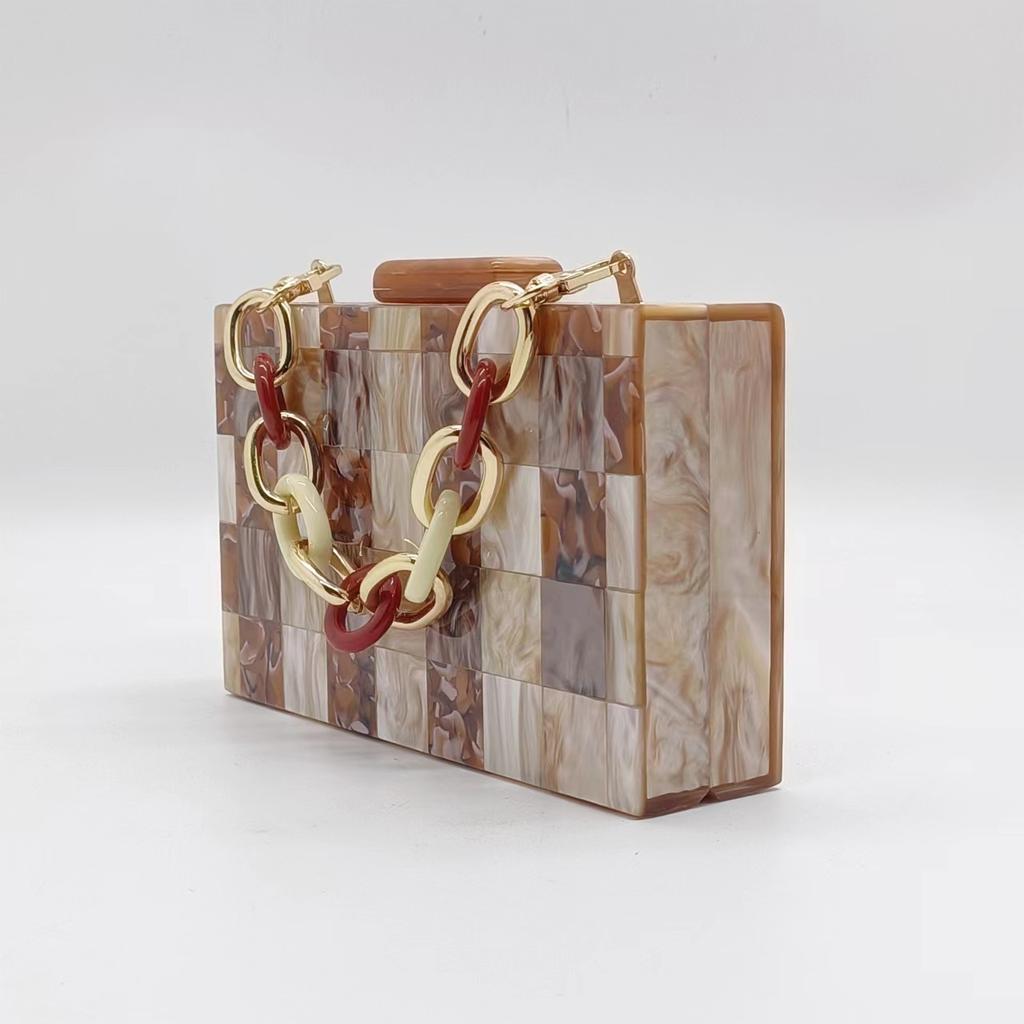 Crossbody Chain Bag Square Acrylic Evening Clutch Small Shoulder Multi-color Patchwork Unusual Party Woman Luxury Designer Bags