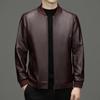 Кожаная куртка осень и зима тонкий мотоциклетный костюм среднего возраста повседневный бейсбольный воротник мужская кожаная куртка папа топ