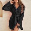 Women's Plush Hooded Bathrobe - Solid Color, Warm Pajamas for Autumn and Winter