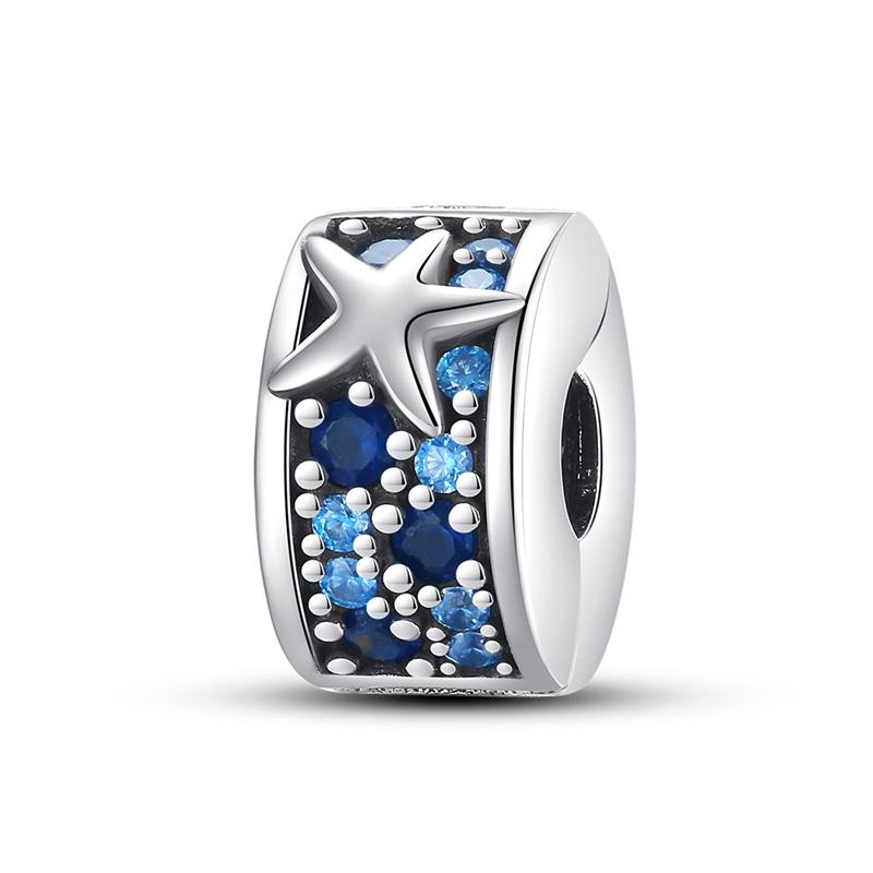 Silver Clasp 925 Silver Pave Clip Charms Colored Beads Stopper Safety Chain Fit Original Bangle Bracelet Jewelry Clip
