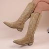 Women Embroidery Knight Boots Women Retro Square Toe PU Leather Knee High Boots Female Spring and Autumn Western Cowboy Botas Mujer