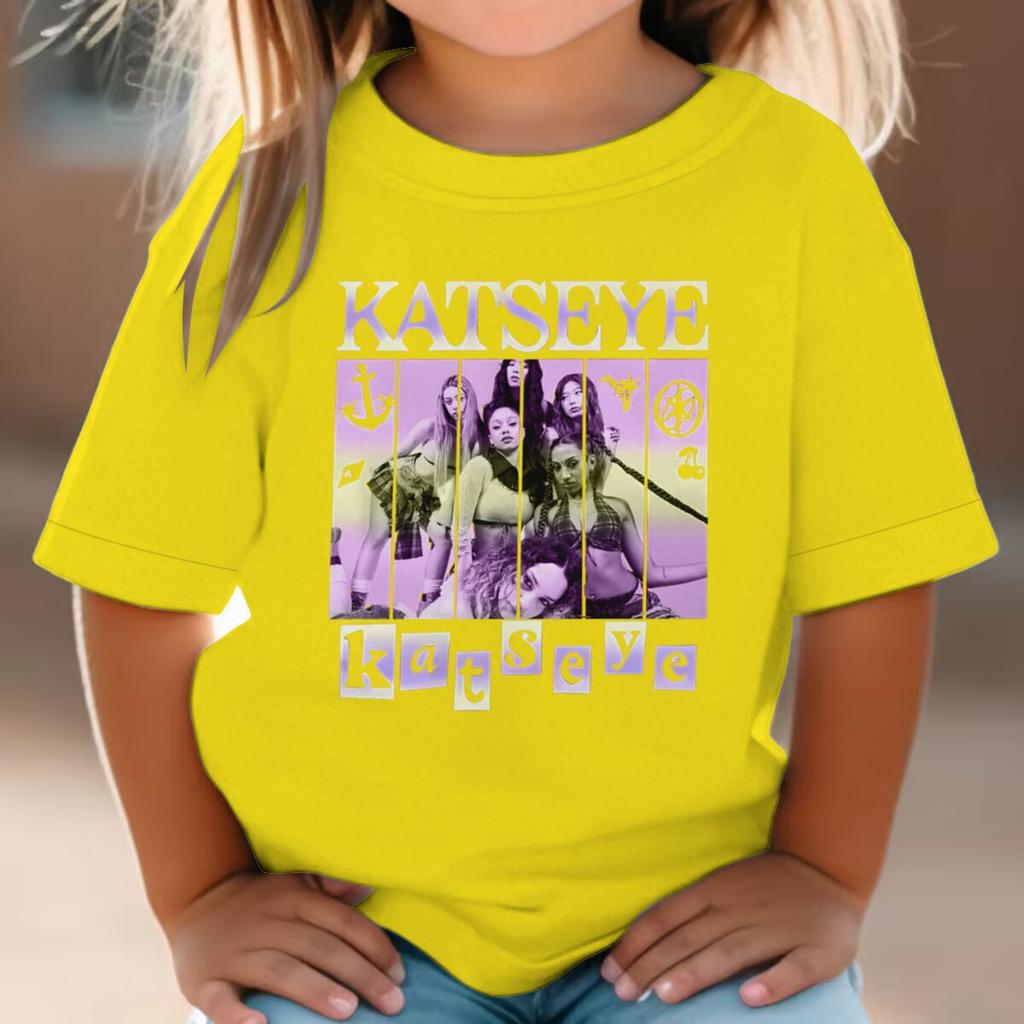 Katseye Print Girls Tshirt Toddler Top Summer Short Sleeve Tops Girl Group Katseye Graphic T Shirt Kids Casual Cotton Tshirt