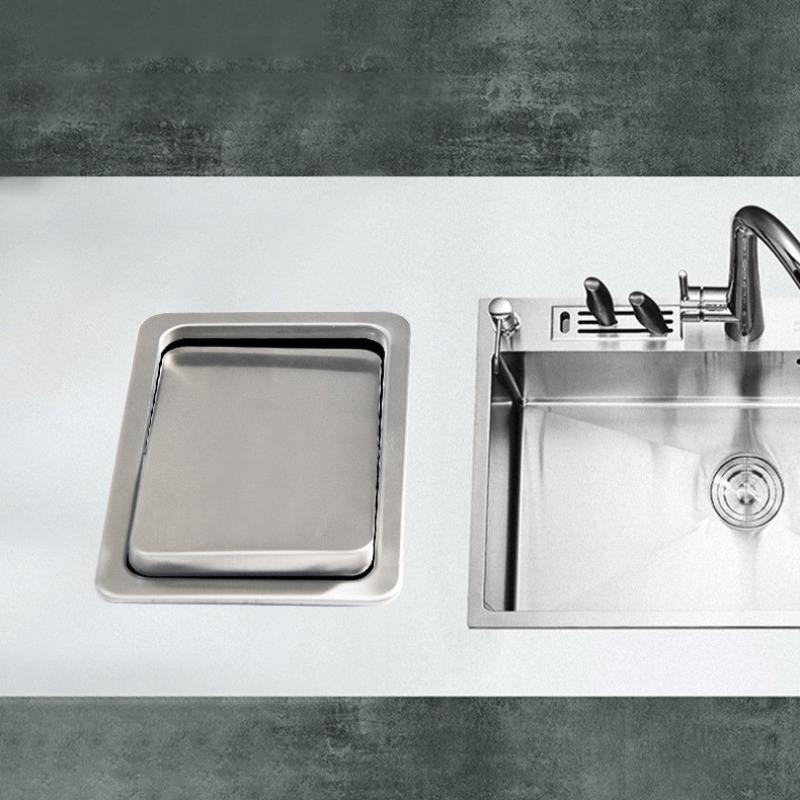 Shaking Countertop Trash Bin Built in Sink Litter Bins Luxury Stainless Steel Dustbin Large Capacity Kitchen Dustbins with Lid