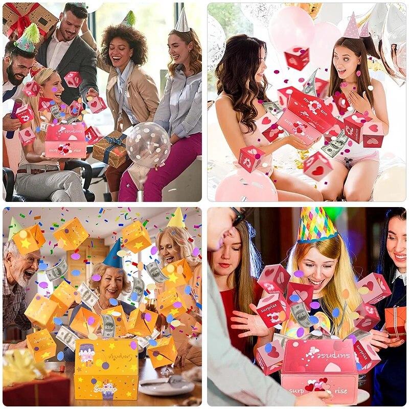 Surprise Gift Box with Confetti Cash Explosion Bounce Gift Box for Money Cards Photo Anniversary Valentine Birthday Prank Boxes