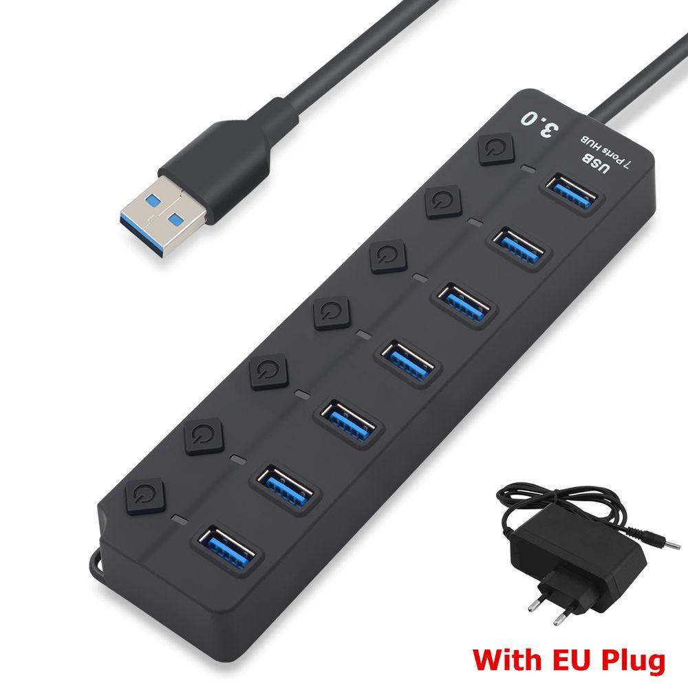 Профессиональный USB-расширитель, внешний USB 3.0-концентратор, переключатель включения/выключения, 4/7-портовый разветвитель с адаптером питания