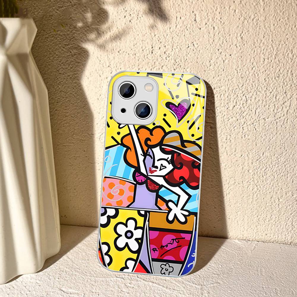 Art R-Romero Britto For IPhone 14 13 12 Mini 11 Pro XS Max X XR 14 Plus Tempered Glass Cover