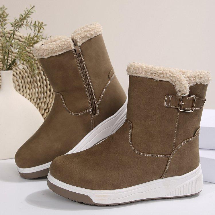 Модные женские зимние ботинки, водонепроницаемые кожаные ботинки на платформе и танкетке для зимы 2025 года, новые теплые ботильоны, плюшевые короткие ботинки для активного отдыха