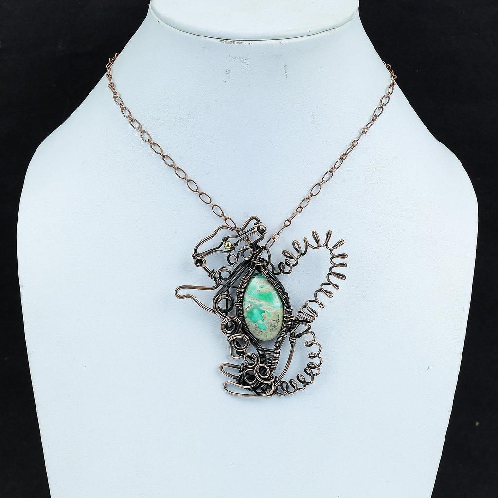 Подвеска из драгоценного камня варисцит, медная проволочная обертка, варисцит, медные украшения, подвеска в виде кролика, ручная работа, проволочная обертка, ювелирные изделия, подарки для матери